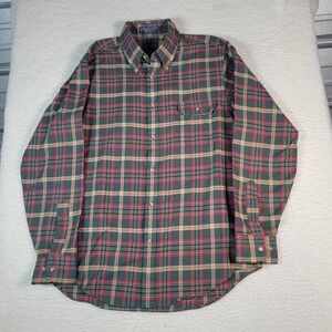 Enro Sportswear Button Down Shirt‎ Mens Large Green Red Plaid Long Sleeve Pocket